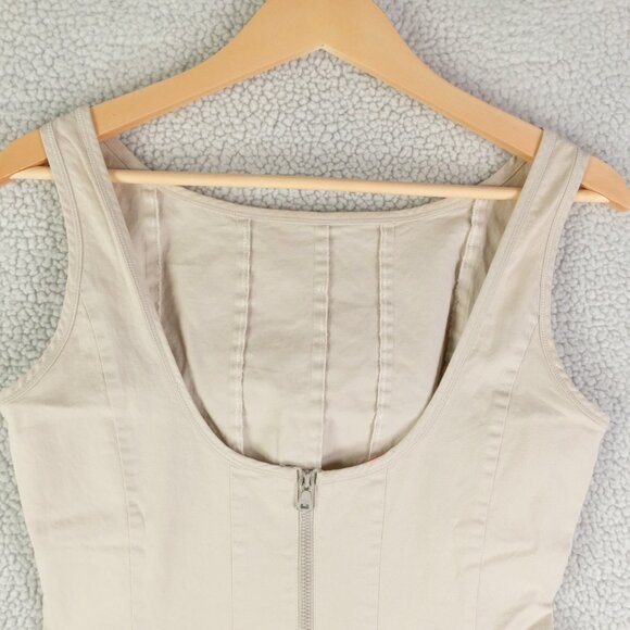 Prada Dress Womens Size 46 Beige Fitted Sheath Sleeveless Midi Back Zip Italy - Picture 5 of 13